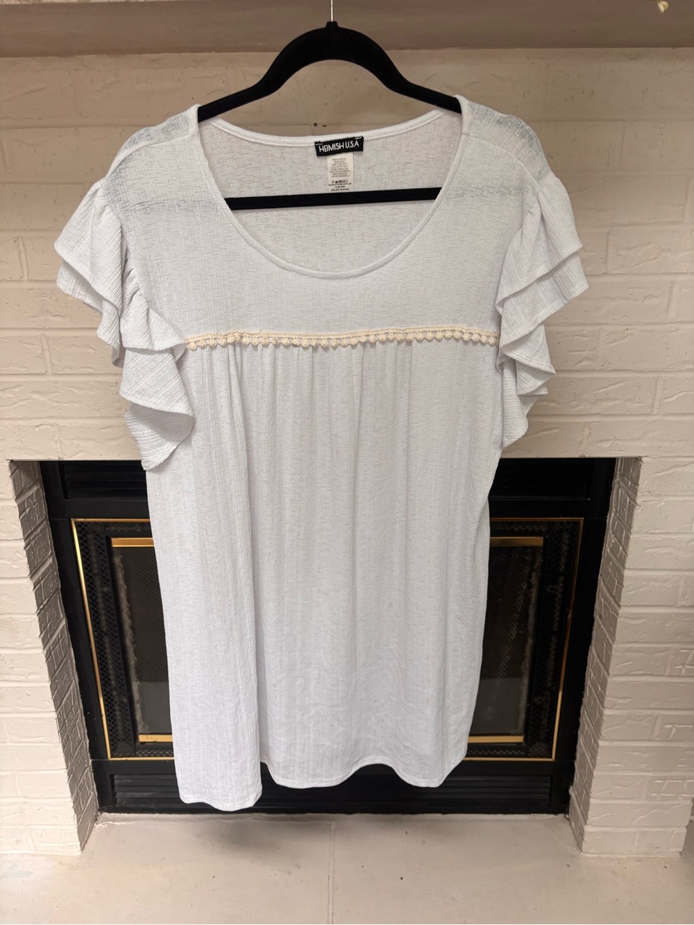 HEIMISH USA White Flutter Sleeve Tunic with Lace Trim